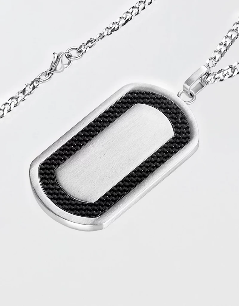 West Coast Jewelry Men's Brushed Black Carbon Fiber Frame Stainless Steel Necklace