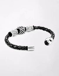 West Coast Jewelry Beaded Black Braided Leather Bracelet