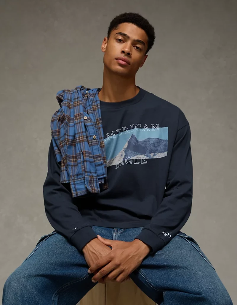 AE Boxy Long Sleeve Destination Graphic T-Shirt