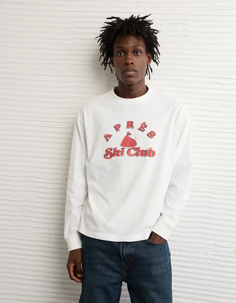 AE Boxy Long Sleeve Snoopy Graphic T-Shirt