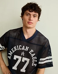 AE Boxy Fit V-Neck Graphic Mesh T-Shirt