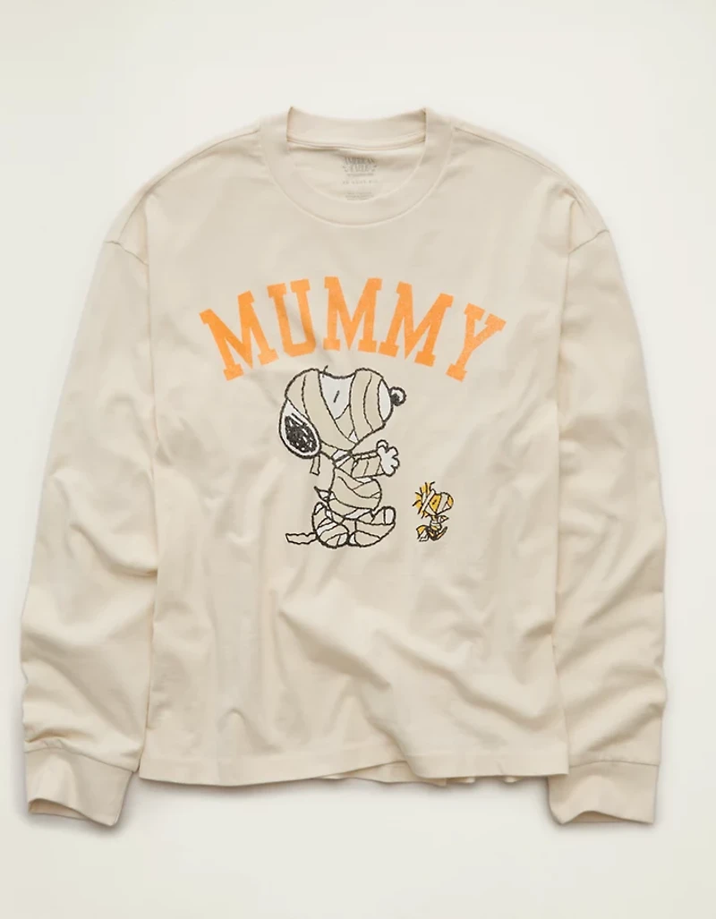 AE Boxy Fit Halloween Snoopy Long Sleeve Graphic T-Shirt
