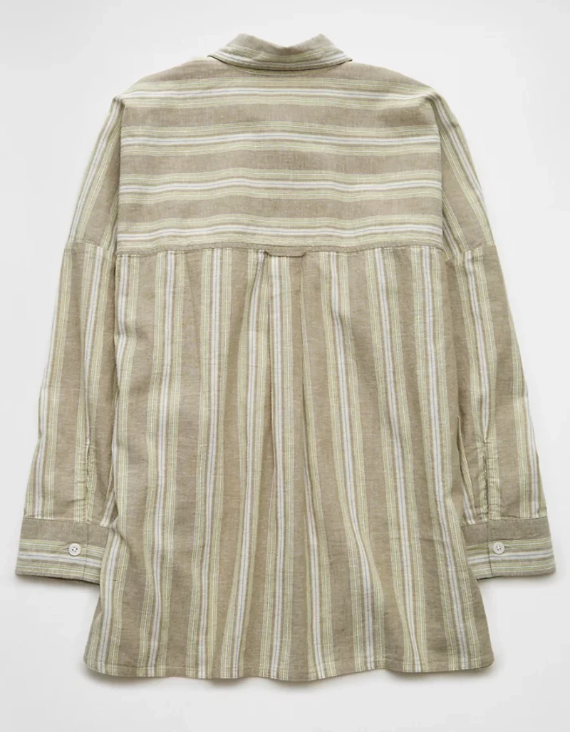 AE Go Big Linen-Blend Oversized Striped Shirt