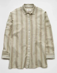 AE Go Big Linen-Blend Oversized Striped Shirt