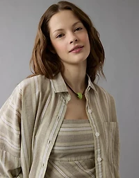 AE Go Big Linen-Blend Oversized Striped Shirt