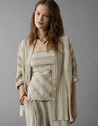 AE Go Big Linen-Blend Oversized Striped Shirt
