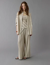 AE Go Big Linen-Blend Oversized Striped Shirt