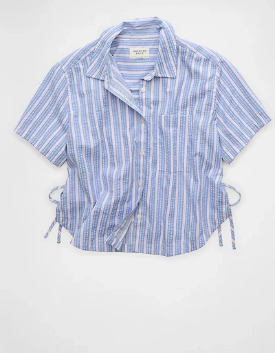 AE Short-Sleeve Side-Tie Button-Up Shirt