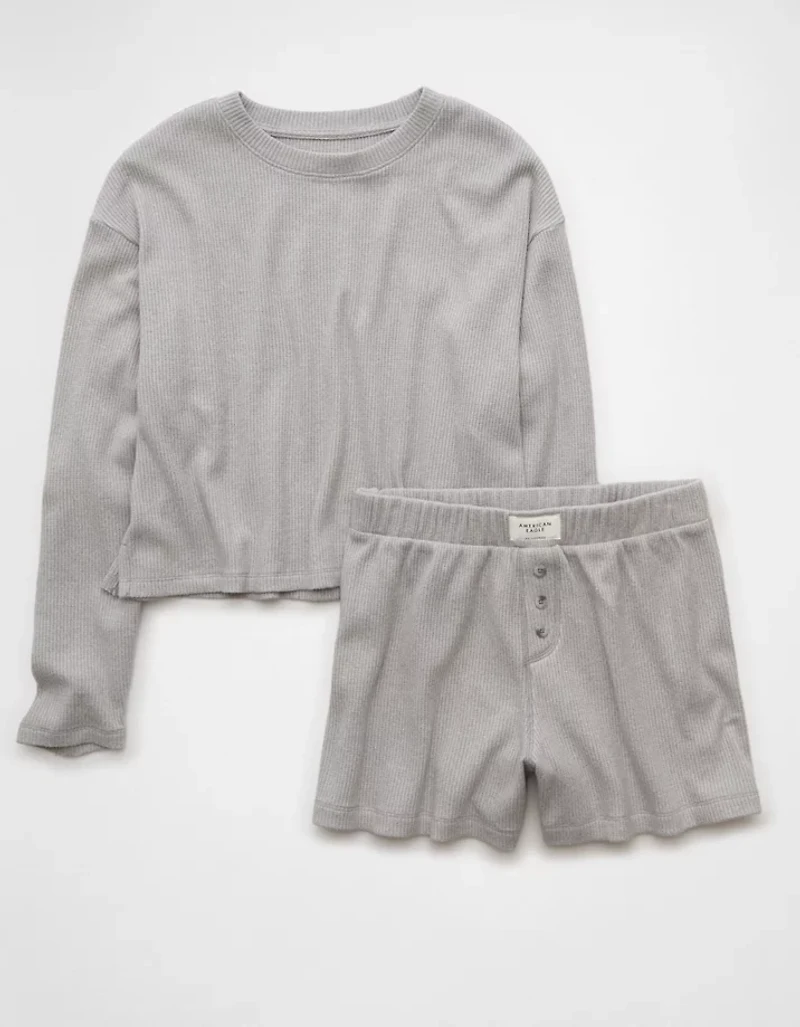 AE Luxe Plush Waffle Tee + Short Lounge Set