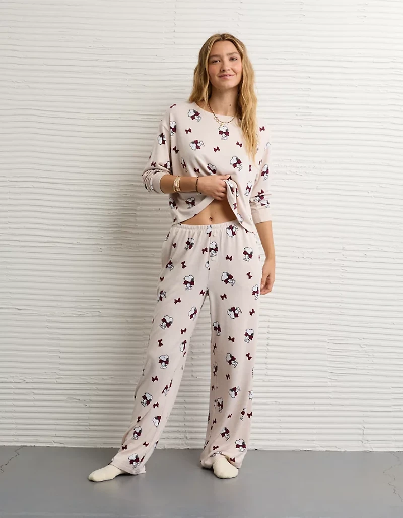 Pyjama pelucheux à manches longues et pantalon Snoopy Luxe AE