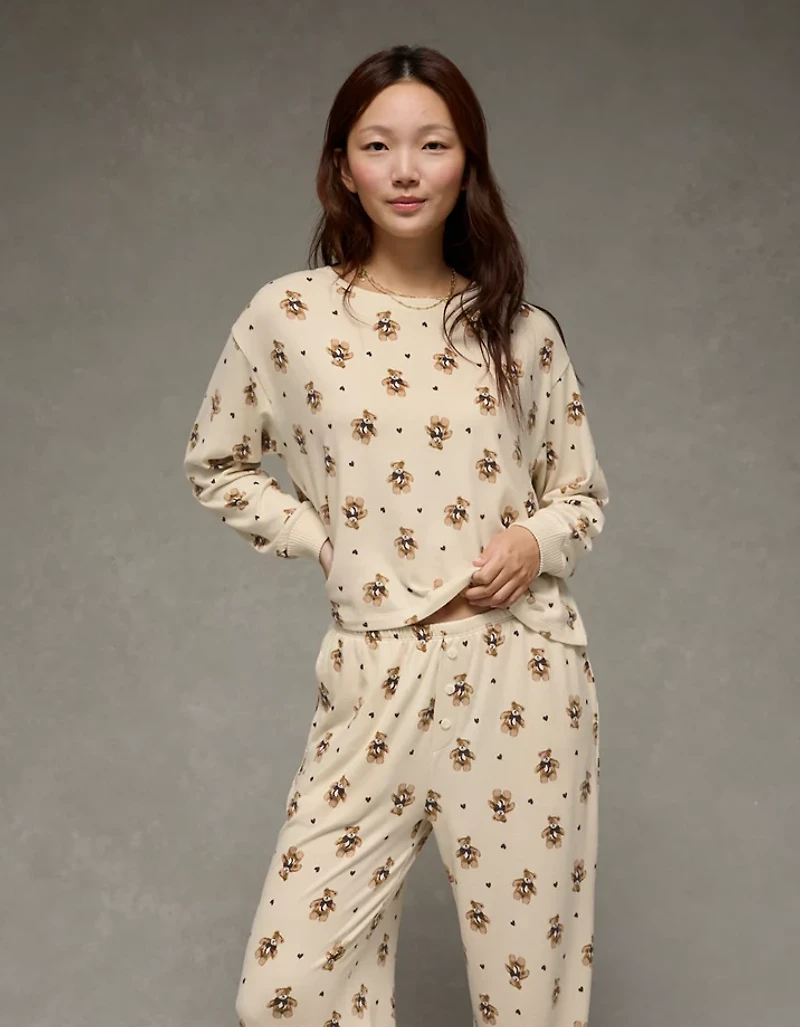 Pyjama pelucheux à manches longues et pantalon Luxe AE