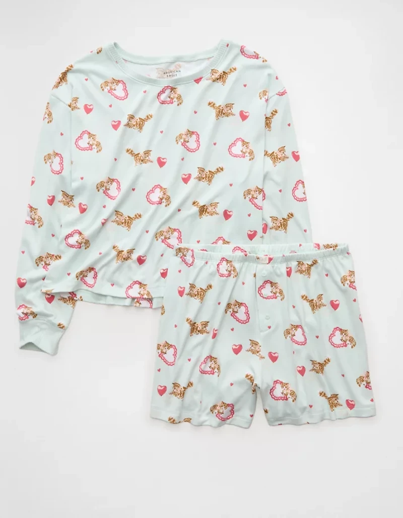 AE Luxe Plush Kitten PJ Set