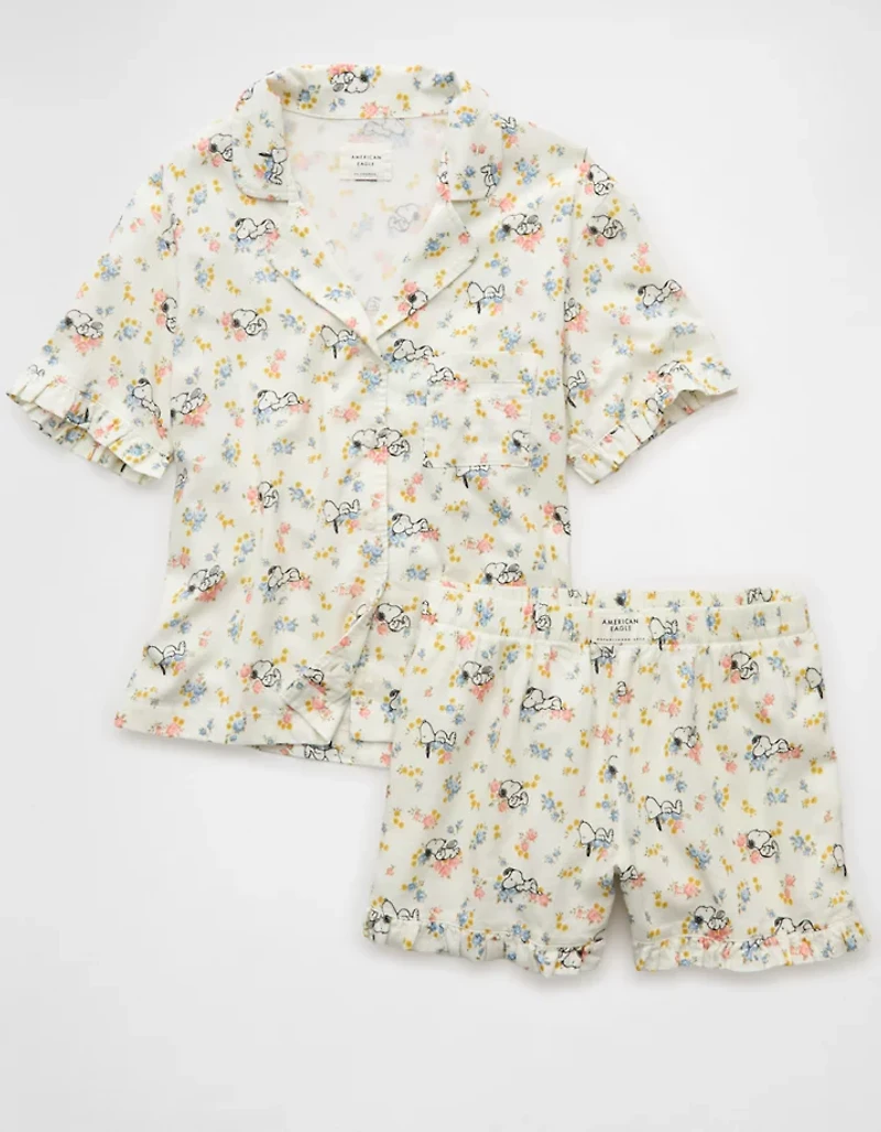 AE Snoopy Ruffled Flannel PJ Set