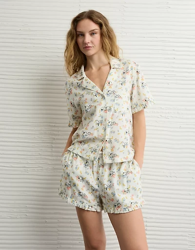 AE Snoopy Ruffled Flannel PJ Set