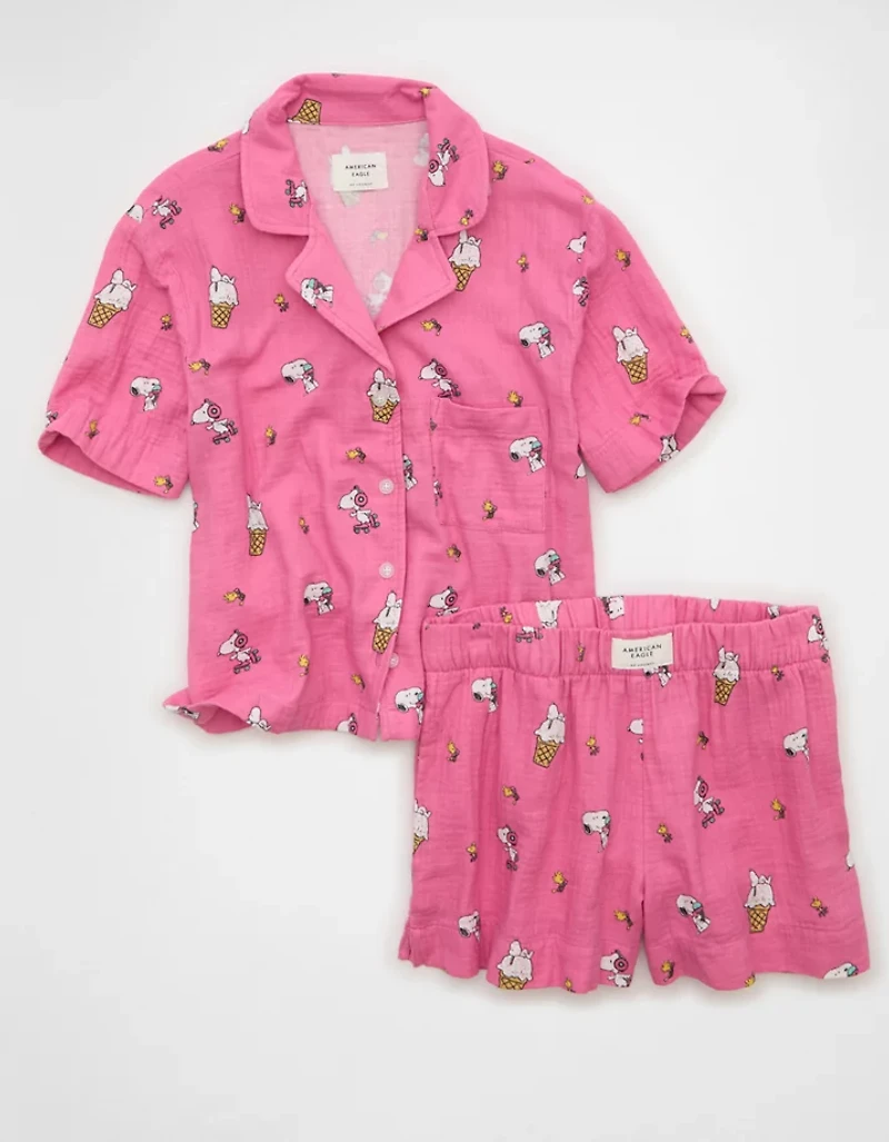 AE Snoopy Cotton Gauze Short-Sleeve PJ Set