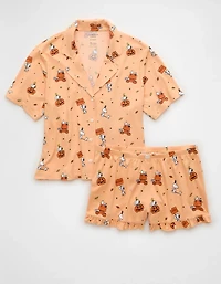 AE Luxe Plush Snoopy Button-Up PJ Set