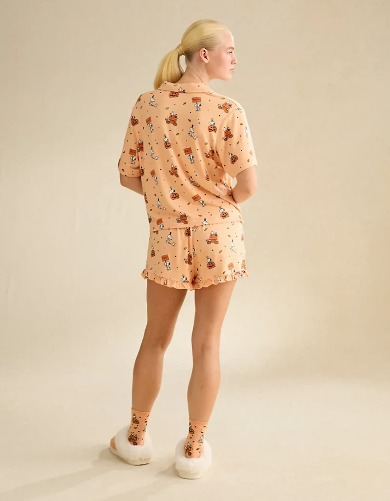 AE Luxe Plush Snoopy Button-Up PJ Set