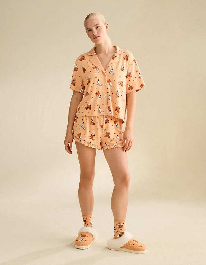 AE Luxe Plush Snoopy Button-Up PJ Set