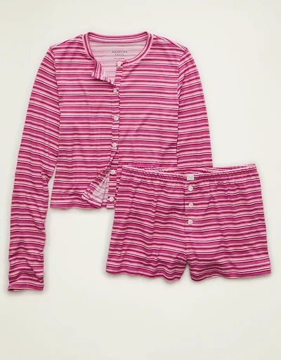 AE Luxe Plush Cardigan & Short PJ Set