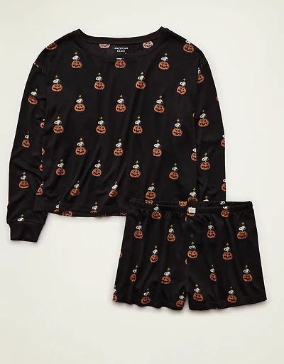 AE Luxe Plush Long Sleeve + Short PJ Set