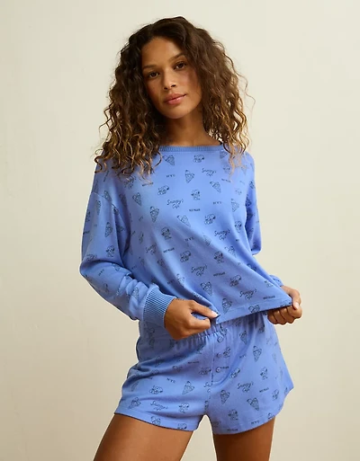 AE Luxe Plush Snoopy Long Sleeve + Short PJ Set