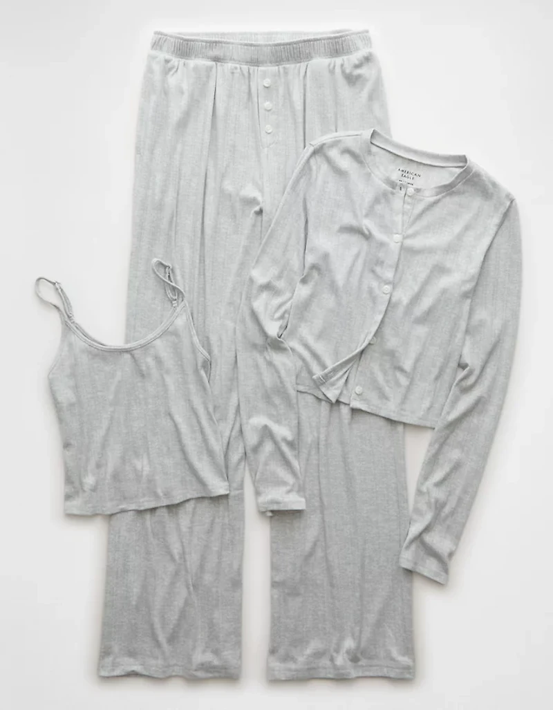 AE 3-Piece Pointelle Plush Cardigan Pajama Set