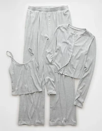AE 3-Piece Pointelle Plush Cardigan Pajama Set
