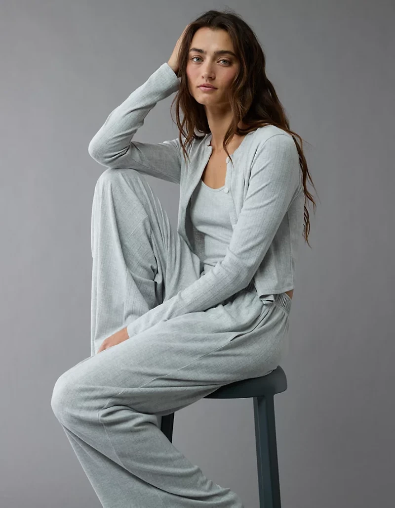 AE 3-Piece Pointelle Plush Cardigan Pajama Set