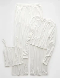 AE 3-Piece Pointelle Plush Cardigan Pajama Set