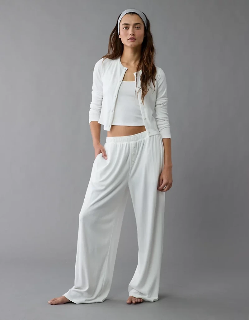 AE 3-Piece Pointelle Plush Cardigan Pajama Set