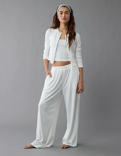 AE 3-Piece Pointelle Plush Cardigan Pajama Set