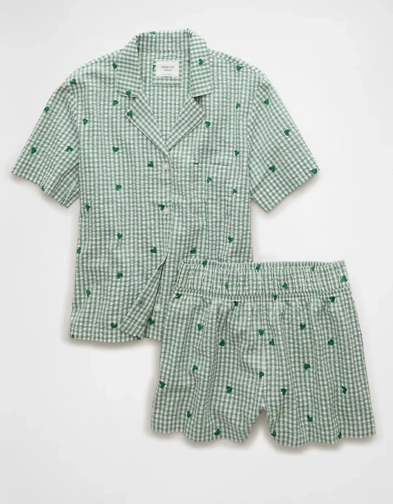 Pyjama en crépon de coton à motif cœurs guingan AE