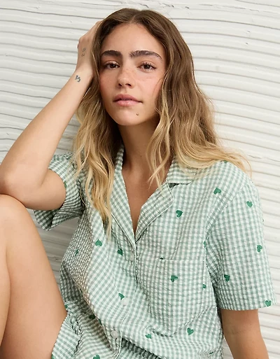 Pyjama en crépon de coton à motif cœurs guingan AE