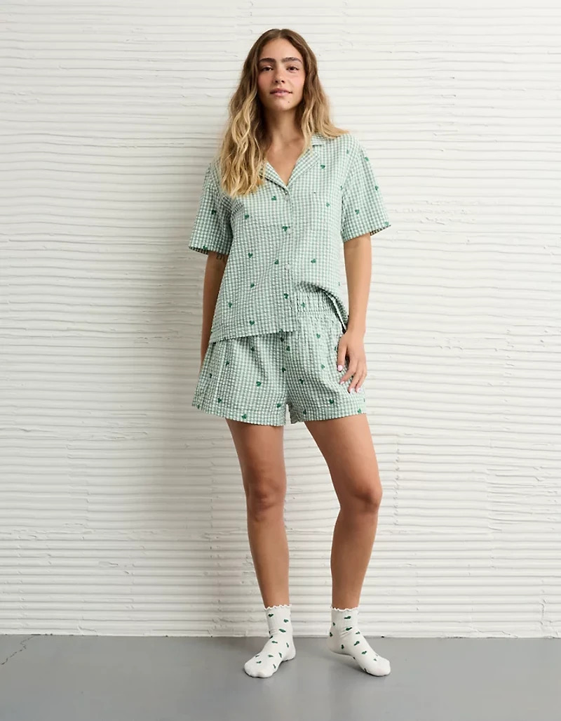 Pyjama en crépon de coton à motif cœurs guingan AE