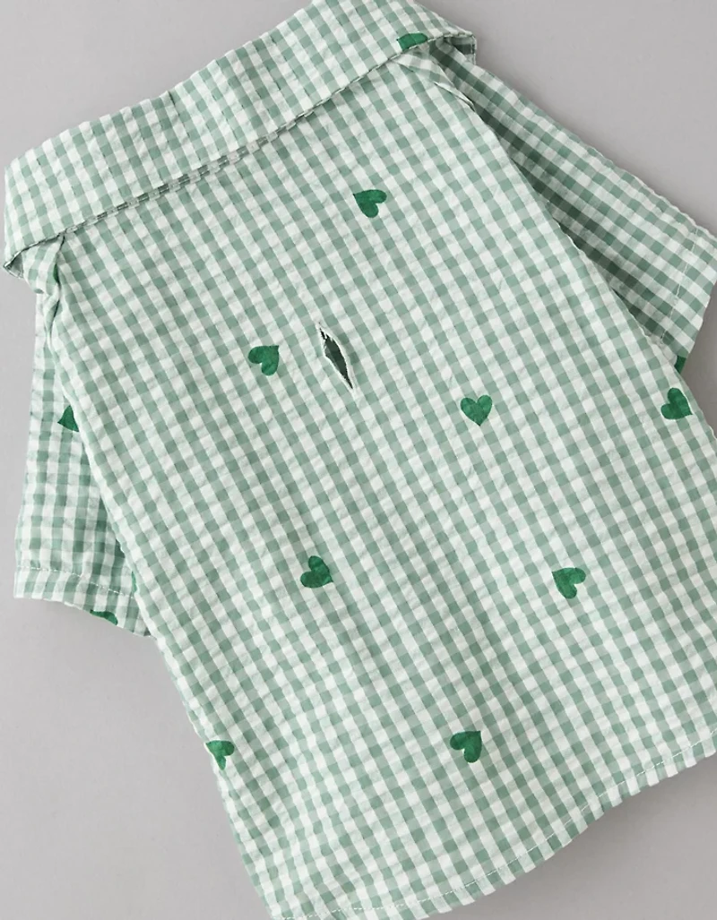 ABO Gingham Hearts Button-Up Dog Shirt