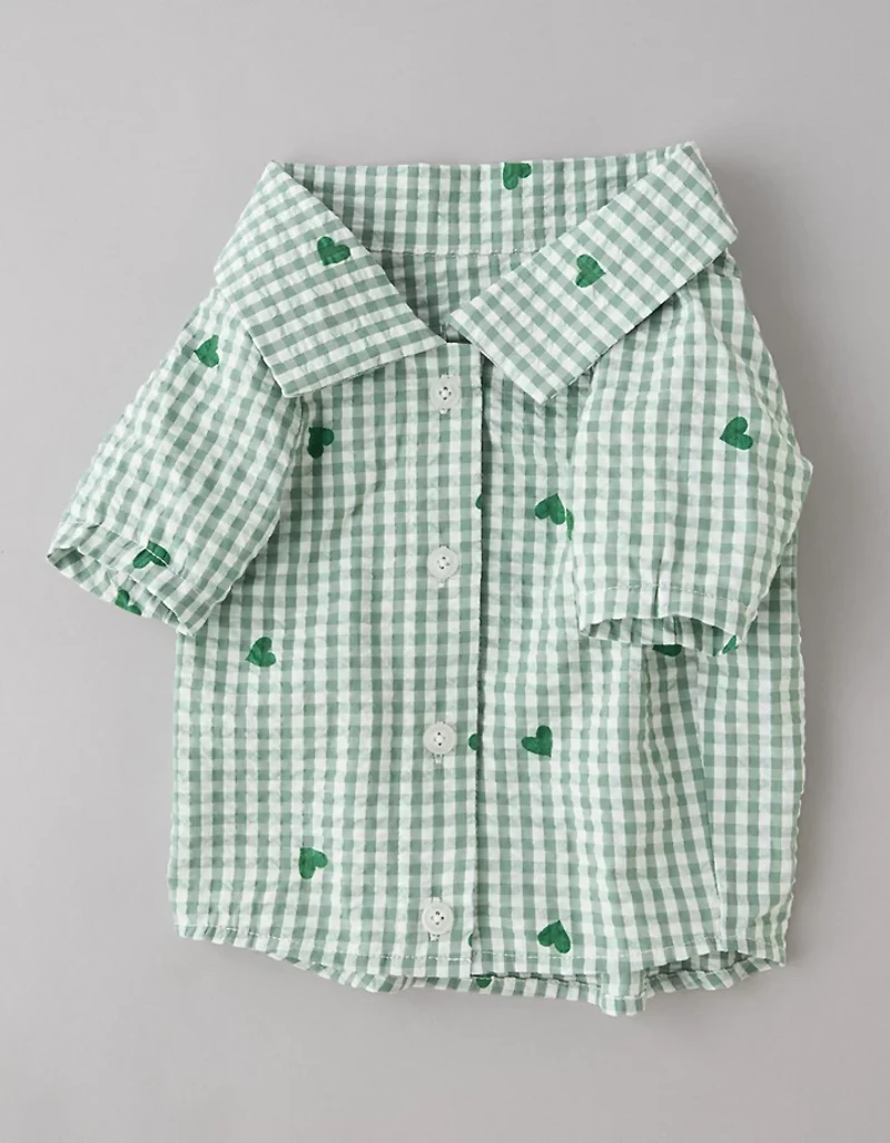 ABO Gingham Hearts Button-Up Dog Shirt