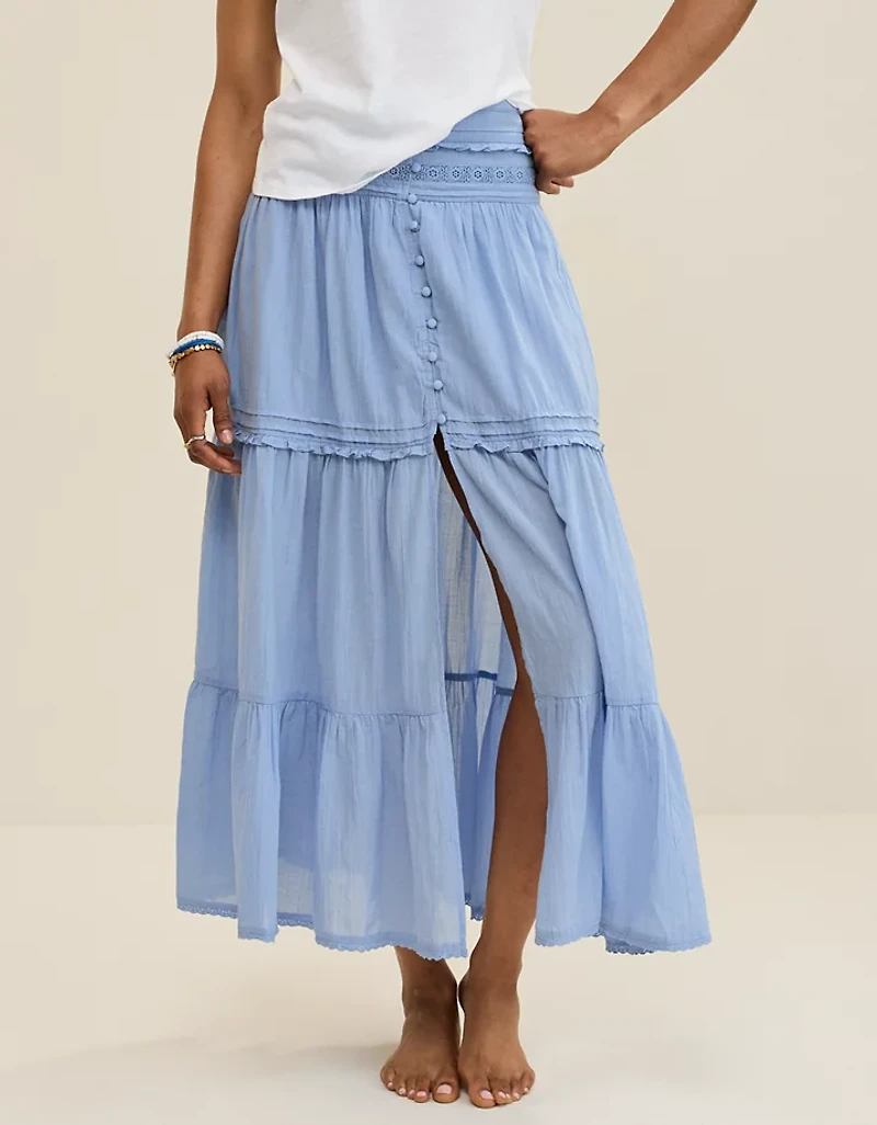 Aerie Boho Button Maxi Skirt