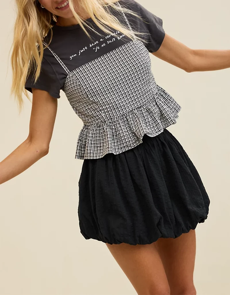 Aerie Seersucker Bubble Mini Skirt