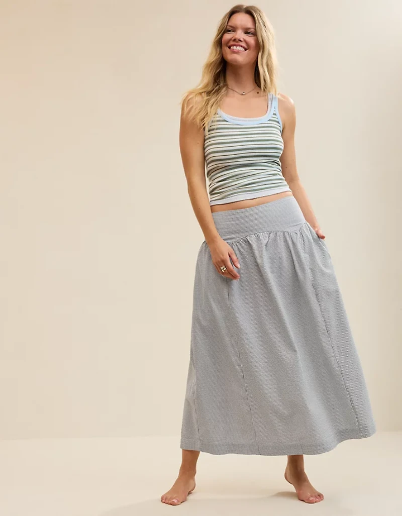 Aerie Seersucker Midaxi Skirt