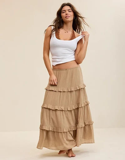 Aerie Ready To Ruffle Tiered Midaxi Skirt