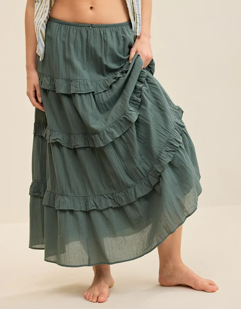 Aerie Ready To Ruffle Tiered Midaxi Skirt