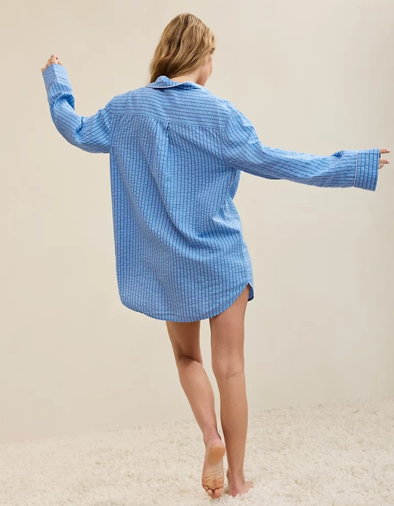 OVERSLEPT by Aerie Seersucker Oversized Sleep Shirt