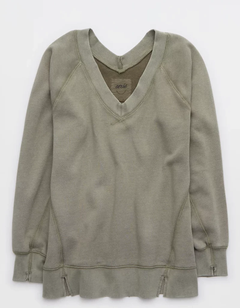 Aerie Downtime Textured V-Neck Sweatshirt