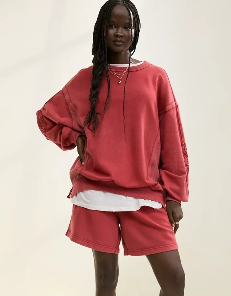 Aerie Keep It Light Crochet Crew Sweatshirt