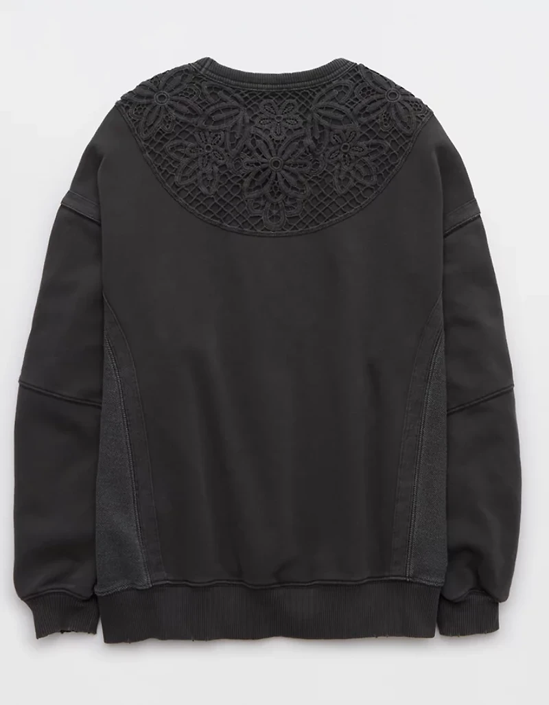 Aerie Keep It Light Crochet Crew Sweatshirt