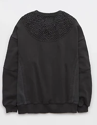 Aerie Keep It Light Crochet Crew Sweatshirt
