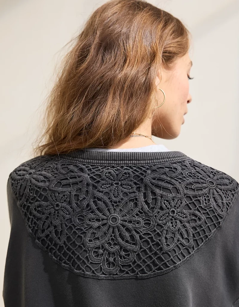 Aerie Keep It Light Crochet Crew Sweatshirt
