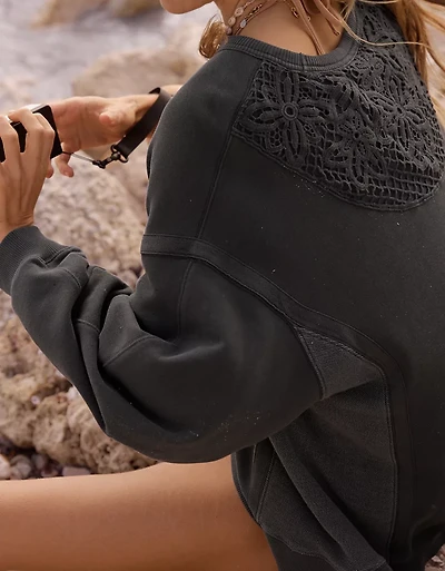 Aerie Keep It Light Crochet Crew Sweatshirt