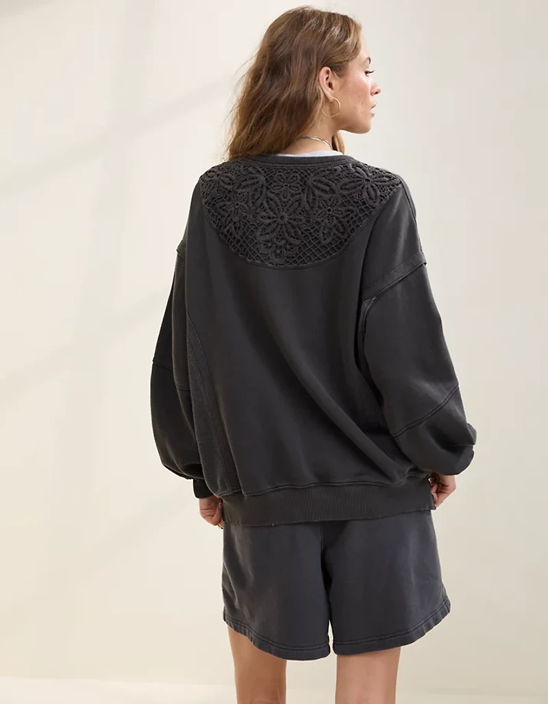 Aerie Keep It Light Crochet Crew Sweatshirt