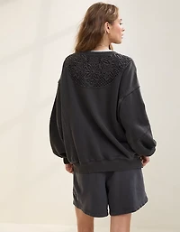 Aerie Keep It Light Crochet Crew Sweatshirt